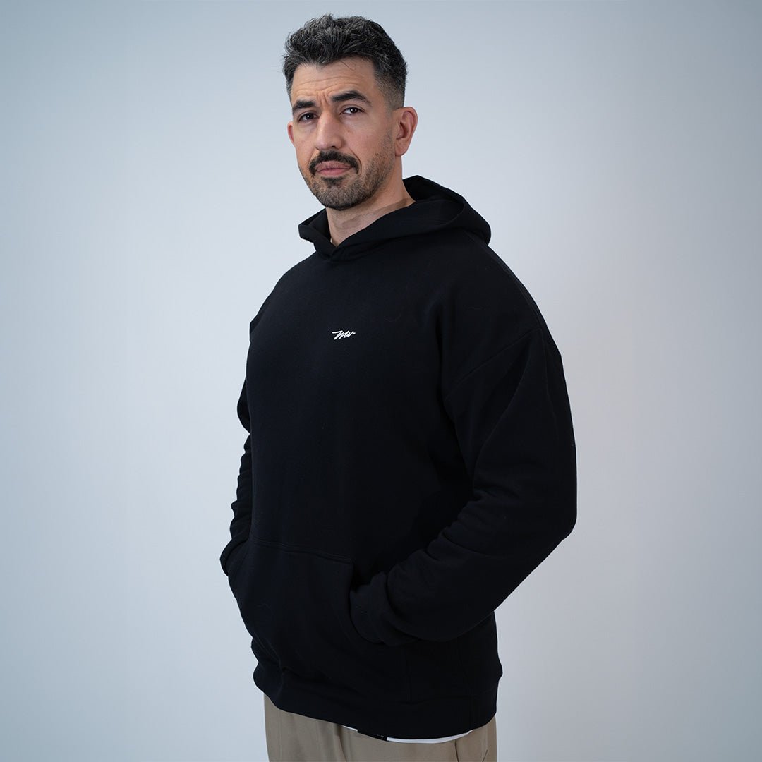 DROP SHOULDER HOODIE FOR TALL MEN — BLACK